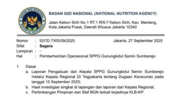 SPPG Pandanan Semin Dihentikan Usai Mencuat Kasus Keracunan